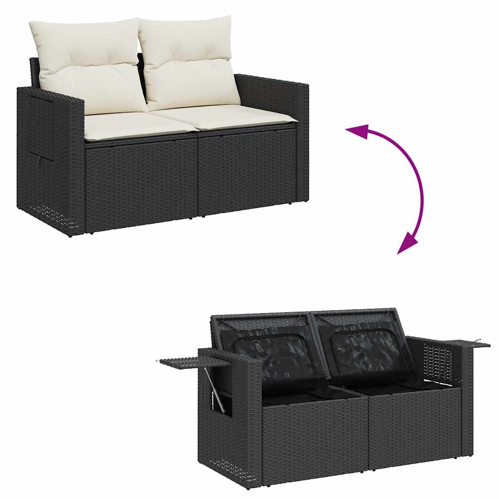 8-delige Loungeset met kussens poly rattan acacia zwart