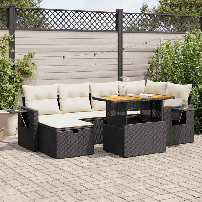 8-delige Loungeset met kussens poly rattan acacia zwart