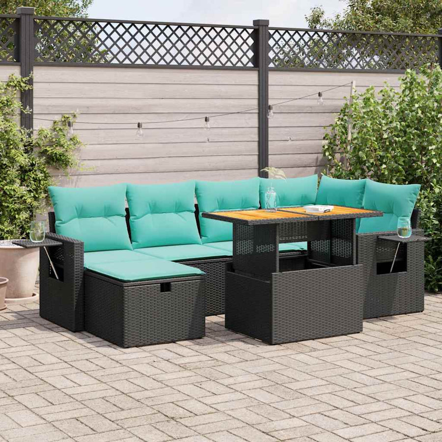 7-delige Loungeset met kussens poly rattan acacia bruin