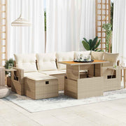Loungeset 8-delig poly rattan acacia beige