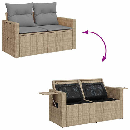 8-delige Loungeset met kussens poly rattan acacia beige