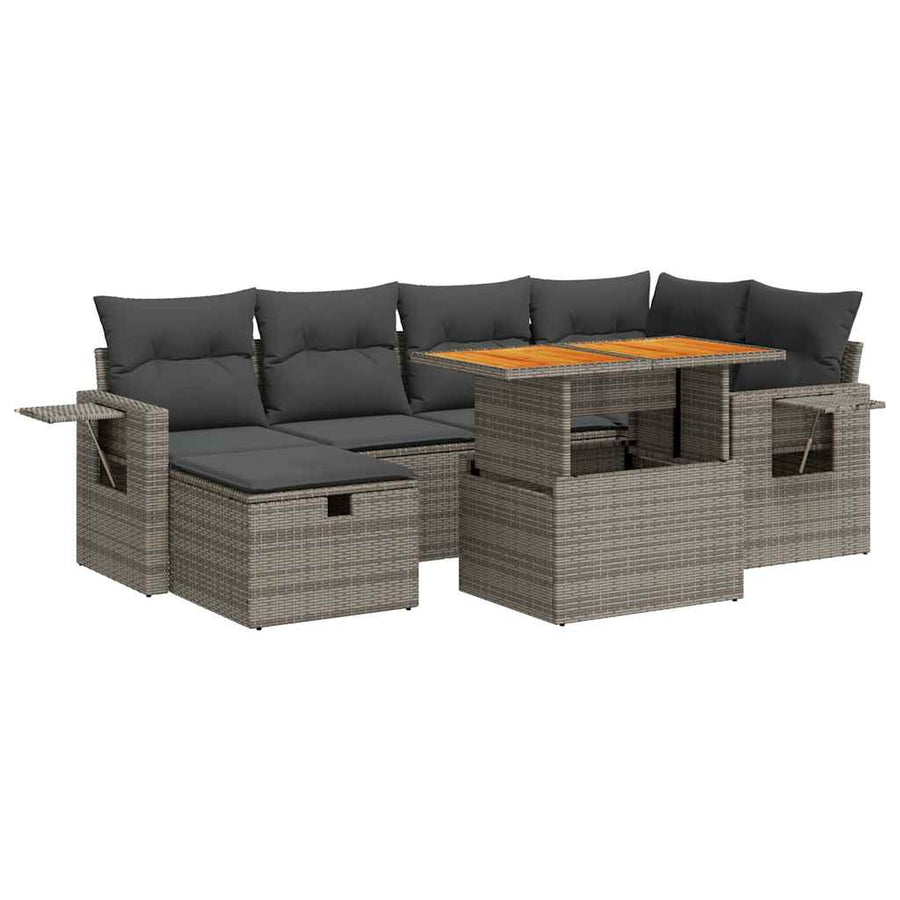 8-delige Loungeset met kussens poly rattan acacia grijs