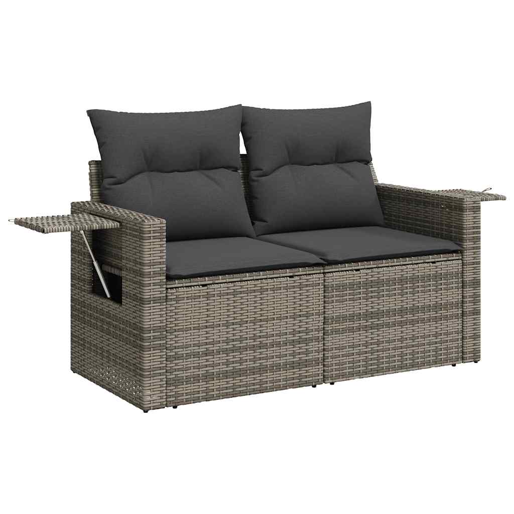 8-delige Loungeset met kussens poly rattan acacia grijs