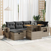 Loungeset 8-delig poly rattan acacia grijs