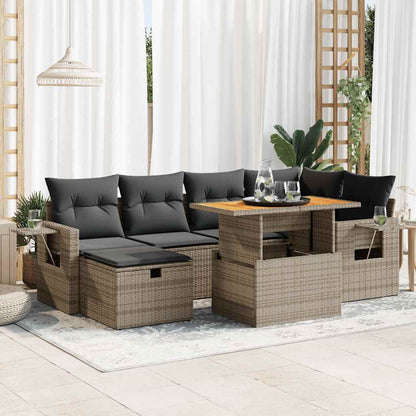 8-delige Loungeset met kussens poly rattan acacia grijs