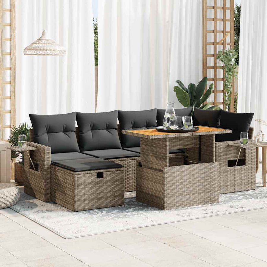 8-delige Loungeset met kussens poly rattan acacia grijs