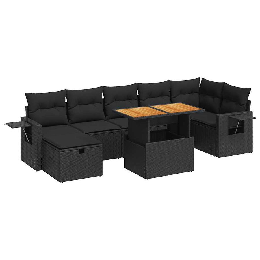 5-delige Loungeset met kussens poly rattan acacia zwart