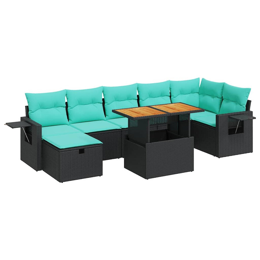 8-delige Loungeset met kussens poly rattan acacia grijs