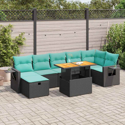 8-delige Loungeset met kussens poly rattan acacia grijs
