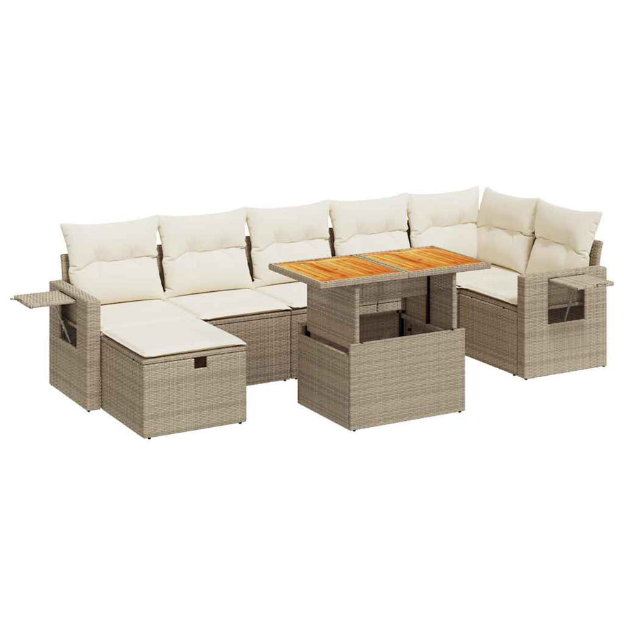 5-delige Loungeset met kussens poly rattan en acaciahout beige