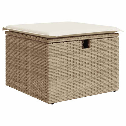 5-delige Loungeset met kussens poly rattan en acaciahout beige