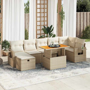 Loungeset 5-delig poly rattan acaciahout beige