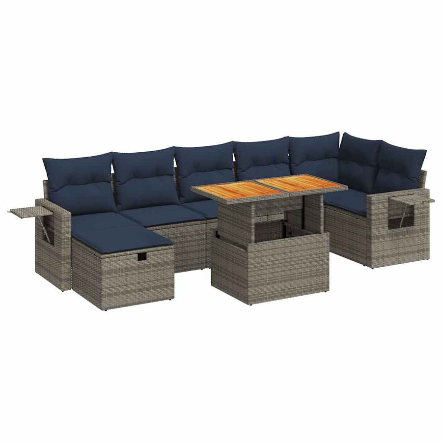 8-delige Loungeset met kussens poly rattan acacia bruin