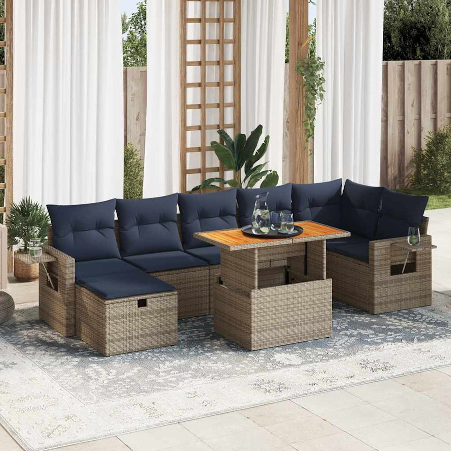 8-delige Loungeset met kussens poly rattan acacia bruin