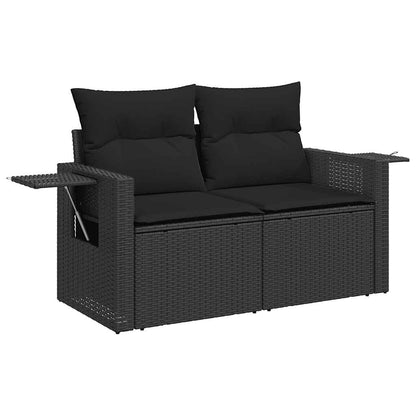 9-delige Loungeset met kussens poly rattan acacia zwart