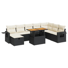 9-delige Loungeset met kussens poly rattan acacia zwart