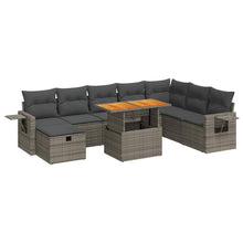 9-delige Loungeset met kussens poly rattan acacia grijs