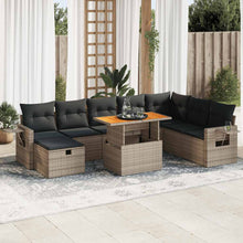 9-delige Loungeset met kussens poly rattan acacia grijs