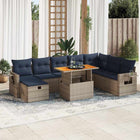9-piece Lounge Set with cushions poly rattan acacia grey