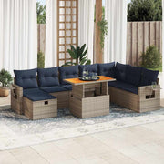 Loungeset 9-delig poly rattan acacia grijs