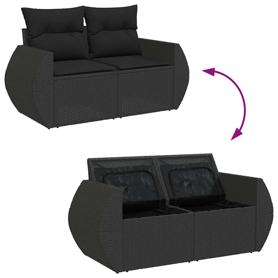 6-delige Loungeset met kussens poly rattan acacia zwart