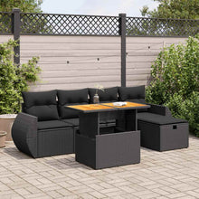6-delige Loungeset met kussens poly rattan acacia zwart