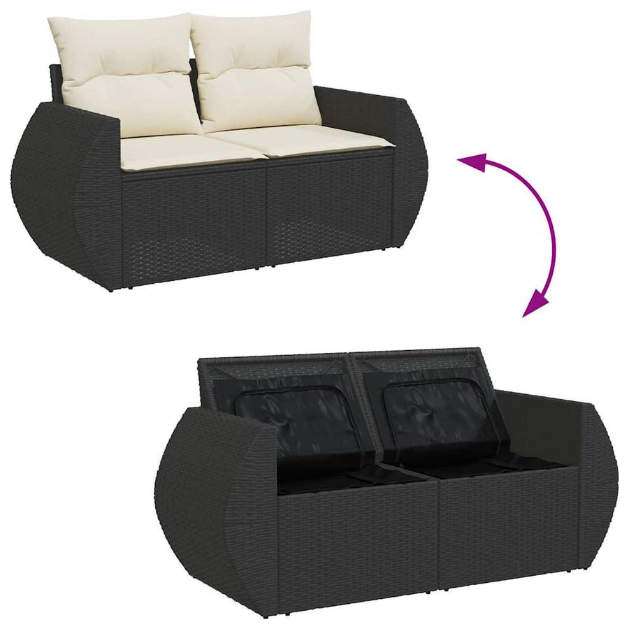 6-delige Loungeset met kussens poly rattan acacia zwart