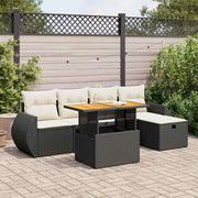 Loungeset 6-delig poly rattan acacia zwart
