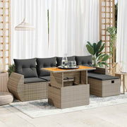 Loungeset 6-delig poly rattan acacia grijs