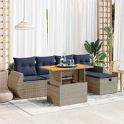 Loungeset 6-delig poly rattan grijs