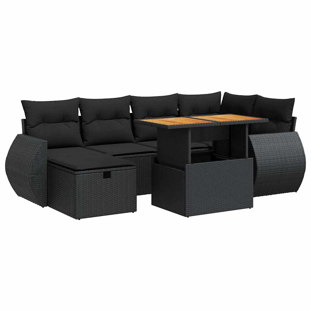 8-delige Loungeset met kussens poly rattan acacia zwart