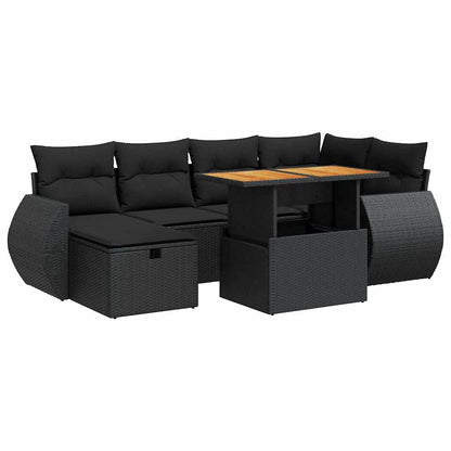 8-delige Loungeset met kussens poly rattan acacia zwart