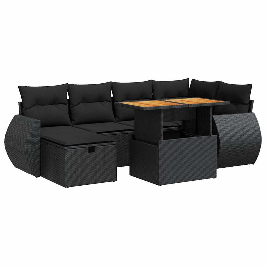 8-delige Loungeset met kussens poly rattan acacia zwart
