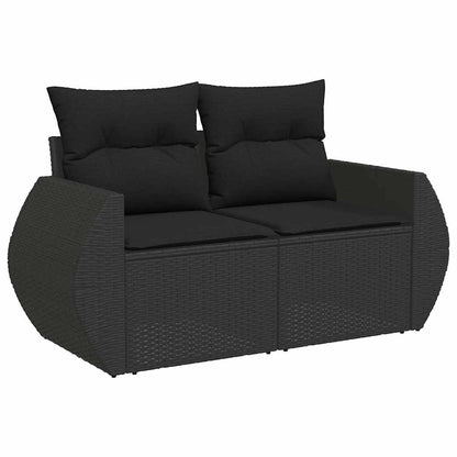 8-delige Loungeset met kussens poly rattan acacia zwart