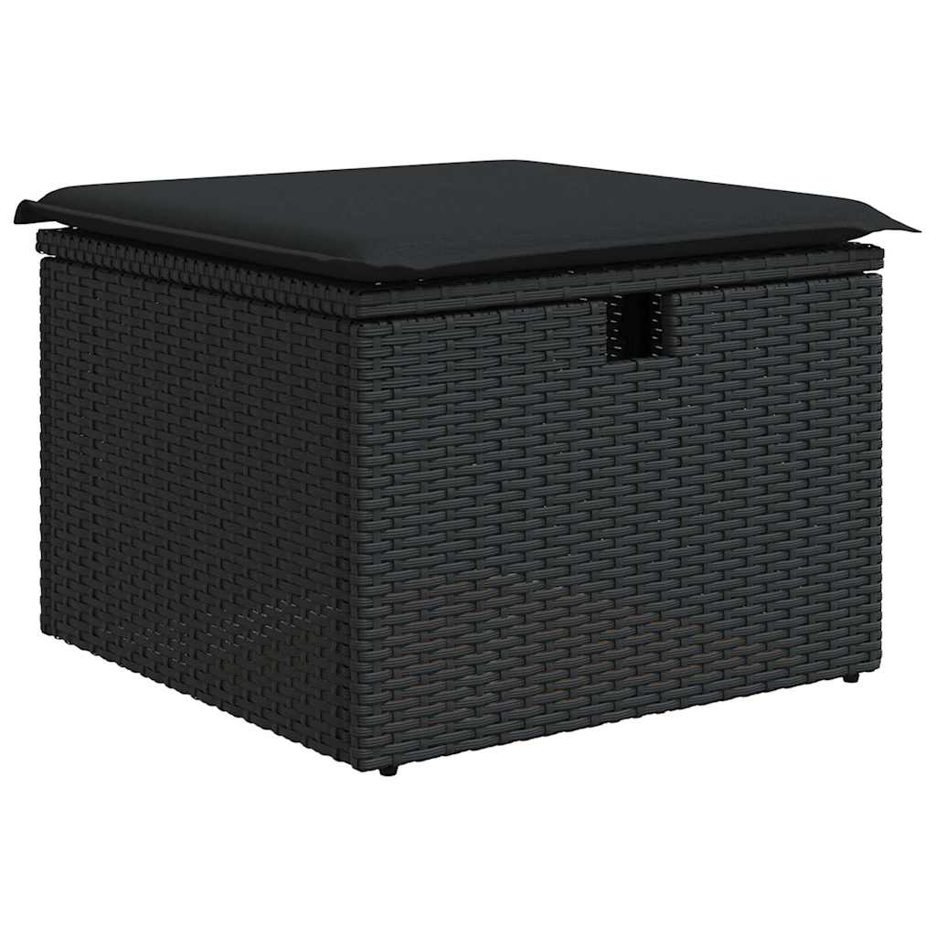 8-delige Loungeset met kussens poly rattan acacia zwart