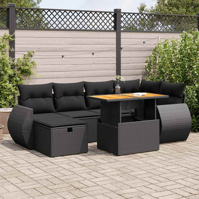 8-delige Loungeset met kussens poly rattan acacia zwart