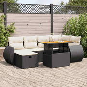 Loungeset 8-delig poly rattan acacia zwart