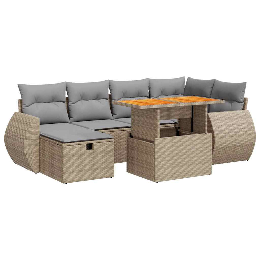 8-delige Loungeset met kussens poly rattan acacia beige