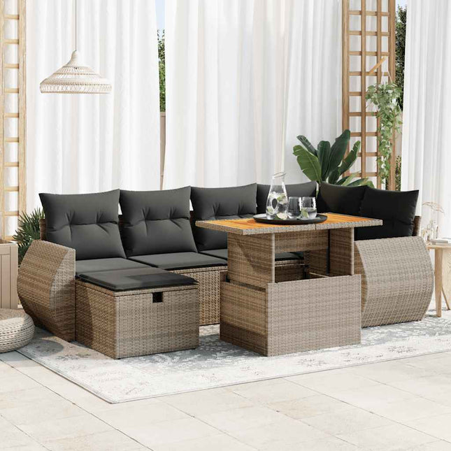 8-delige Loungeset met kussens poly rattan acacia grijs