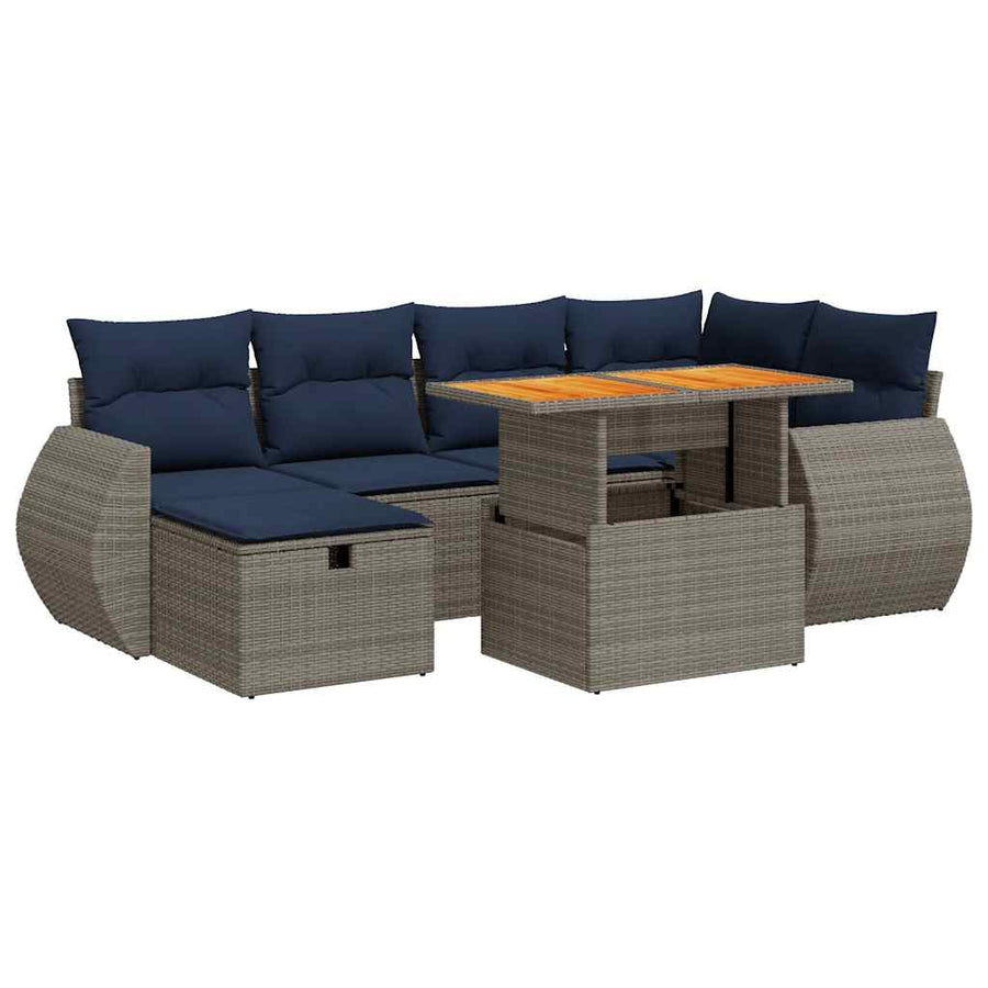 7-delige Loungeset met kussens poly rattan acacia bruin