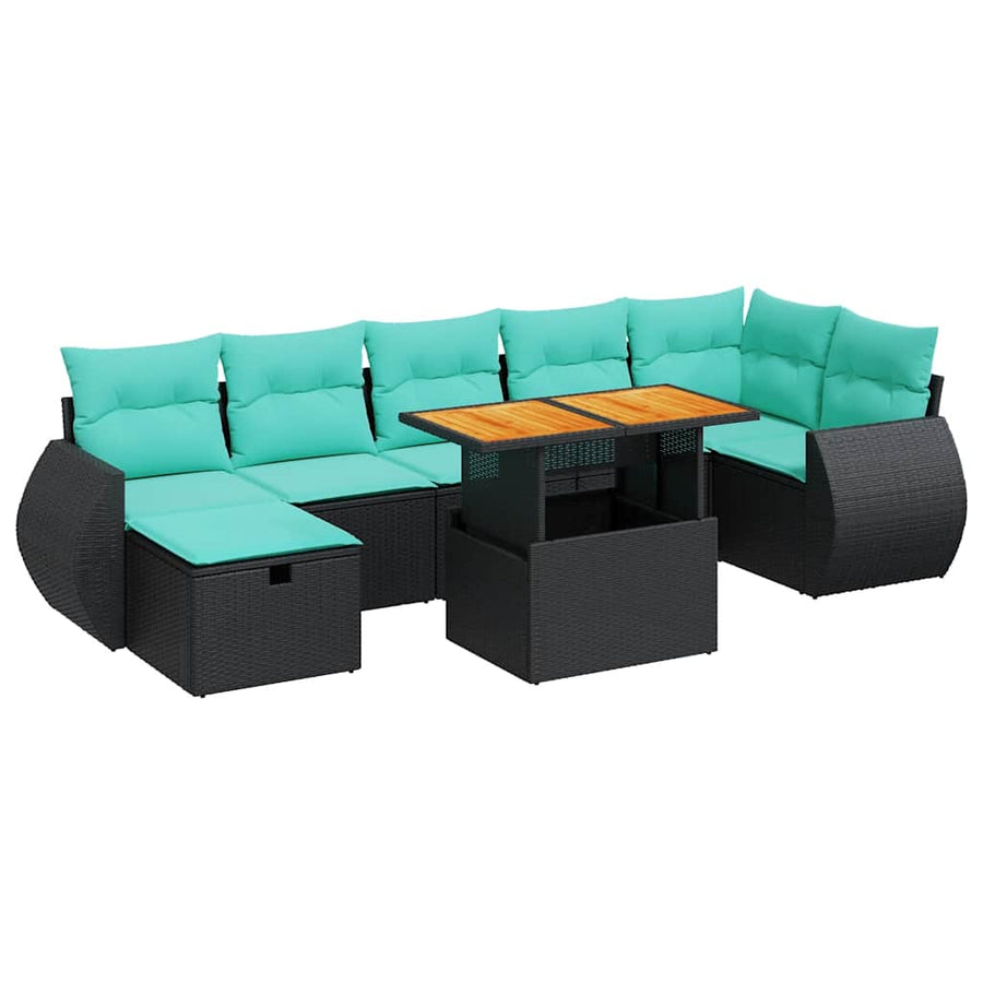 8-delige Loungeset met kussens poly rattan acacia zwart