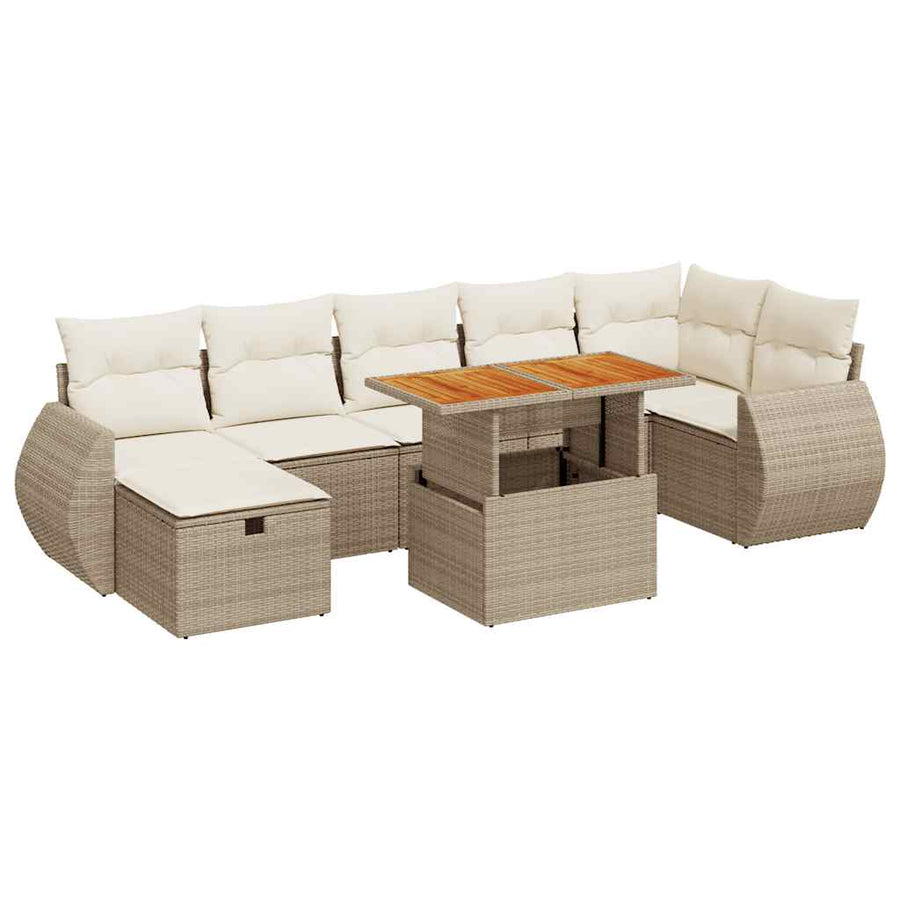 5-delige Loungeset met kussens poly rattan en acaciahout beige