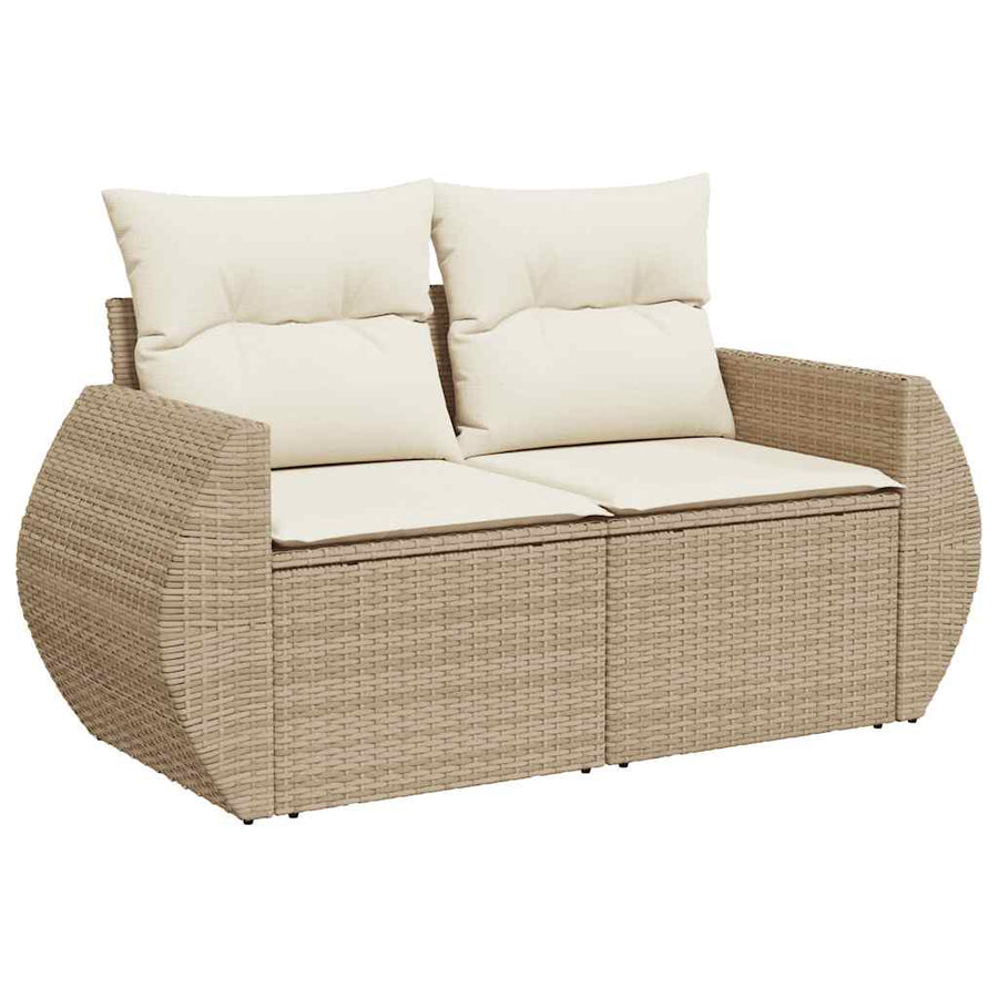 5-delige Loungeset met kussens poly rattan en acaciahout beige