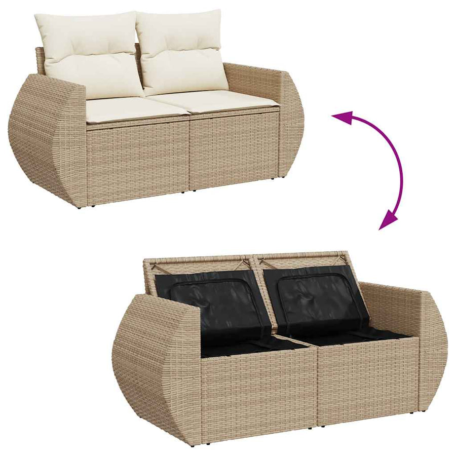 5-delige Loungeset met kussens poly rattan en acaciahout beige