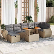 Loungeset 5-delig poly rattan acaciahout beige