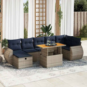 Loungeset 8-delig poly rattan acacia grijs