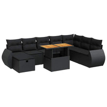 9-delige Loungeset met kussens poly rattan acacia zwart