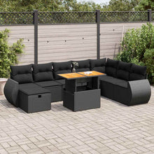 9-delige Loungeset met kussens poly rattan acacia zwart