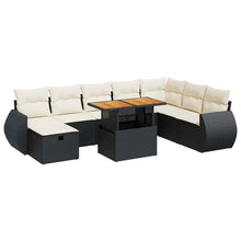 9-delige Loungeset met kussens poly rattan acacia zwart