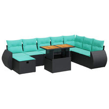 9-delige Loungeset met kussens poly rattan acacia bruin